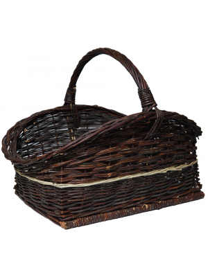 Wood basket wicker straight dark with bright fibers 